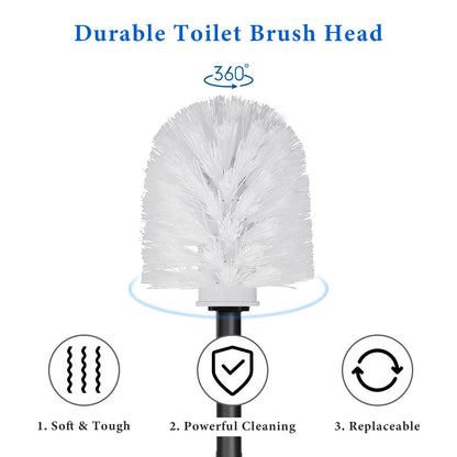 Topsky 2-Pack Closed Toilet Brush Compact Toilet Brush and Holder Plastic Round Barrel Loo Brush with Replacement Toilet Brush Head-Black