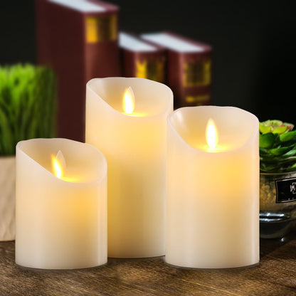 Aku Tonpa Flameless Candles Battery Operated Pillar Real Wax Flickering Electric LED Candle Sets with Remote Control Cycling 24 Hours Timer, 4" 5" 6" Pack of 3