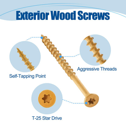 ANCHOREASE Wood Screws #8×2", 300 Pcs, Deck Screws, Rust Resistant, Exterior Epoxy Coated, Outdoor Decking Screws, Torx/Star Drive Head Deck Screw, 2 Pcs T25 Star Bit Included, Tan