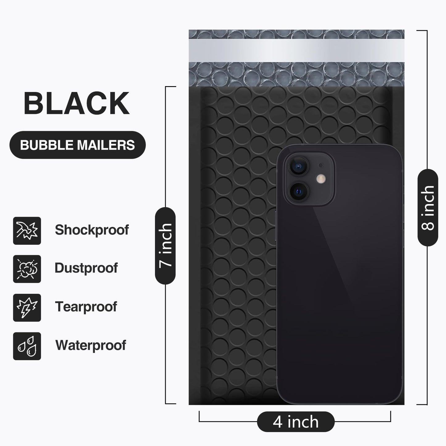 UCGOU Bubble Mailers 4x8 Inch Black 50 Pack Poly Padded Envelopes Small Business Mailing Packages Opaque Self Seal Adhesive Waterproof Boutique Shipping Bags for Jewelry Makeup Supplies #000