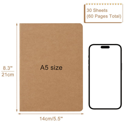 ZCZN 24 Pack A5 Blank Notebook, Kraft Notebooks 60 Pages(30 Sheets), 8.15 * 5.5 Inches Unlined Notebook, Bulk Diary, Subject, Memo Notebooks for Work, School, Office