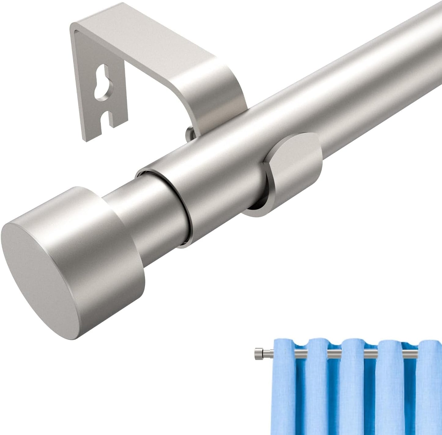 Curtain Rods for Windows 16 to 75 Inch, 1'' Diameter Adjustable Curtain Rod With Cylindrical End Cap (Silver, 40-190cm)