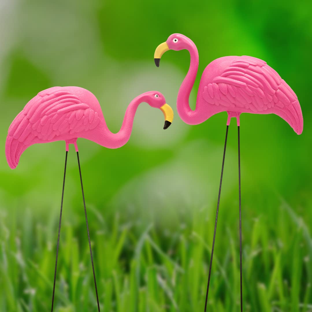 2 Pink Flamingos Yard Decorations - Large 23 inch Ornament Statues - Outdoor Garden Lawn Flamingo Decor by 4E's Novelty