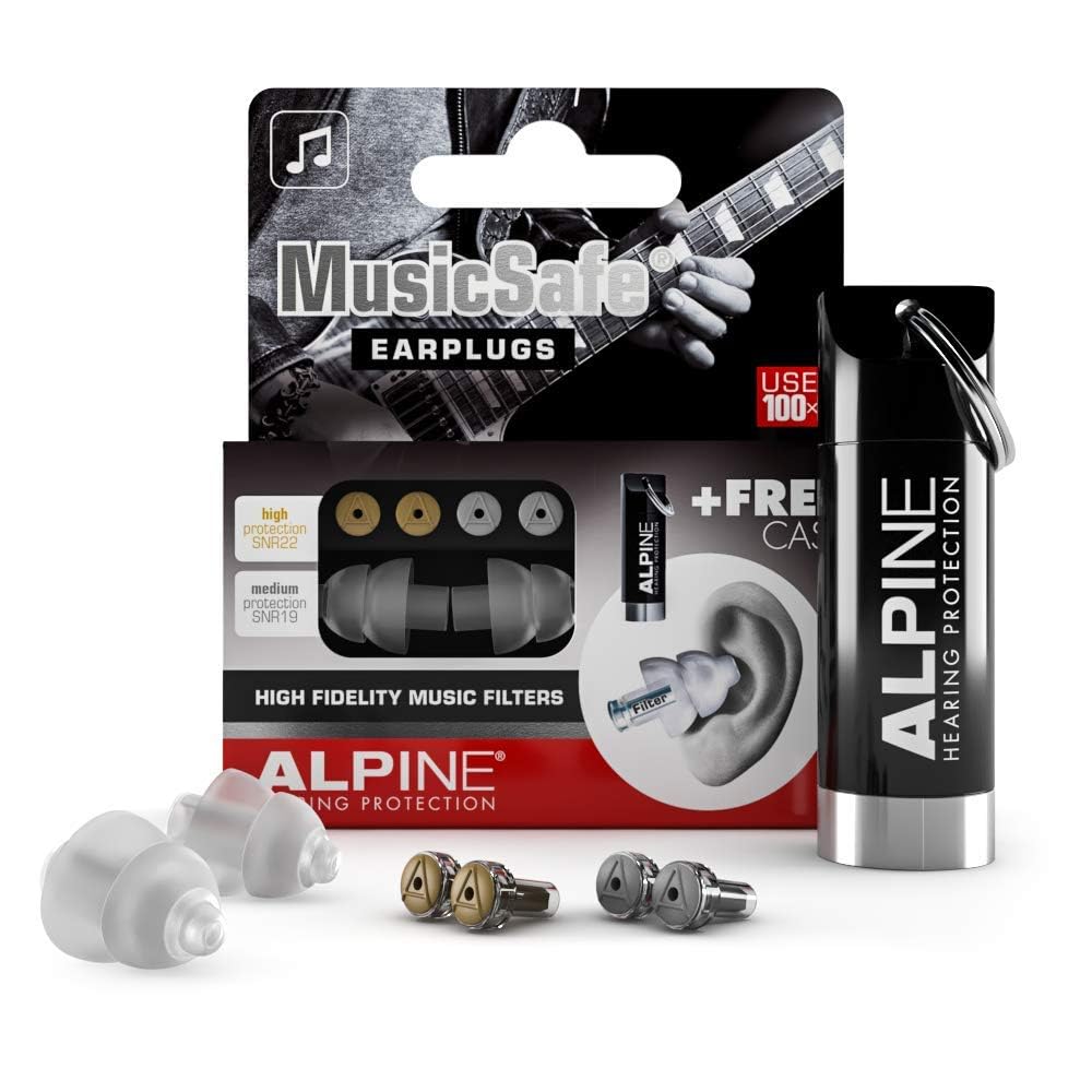 Alpine MusicSafe High Fidelity Music Ear Plugs for Noise Reduction - 2 Interchangeable Filter Sets - Professional Musician Hearing Protection - Hypoallergenic Reusable Soft Transparent Earplugs
