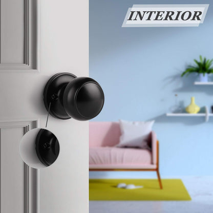 Probrico Black Door Knobs Interior 1 Pack, Interior Passage Keyless Door Knob Set Flat Ball Knob for Hallway or Closet, Matte Black Finish Knob, 1 Pack