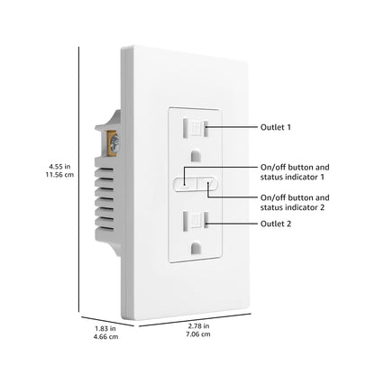 Amazon Basics Smart In-Wall Outlet, Works with Alexa Only, 2.4 GHz Wi-Fi, No Hub Required, White