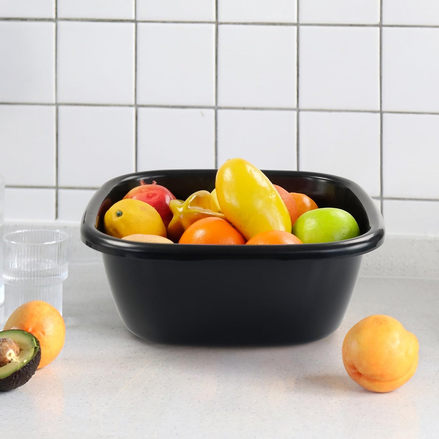 Qskely 3 Packs Plastic Wash Basin, 12 Quart Dish Tub, Black