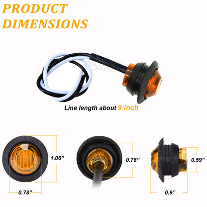 PSEQT 3/4 Inch Trailer Marker LED Lights, Clearance Light Side Front Rear Bullet Brake Turn Stop Reverse Tail Lighting 12V for Pickup Trailer Truck Car Bus RV Boat(20Pcs Amber)