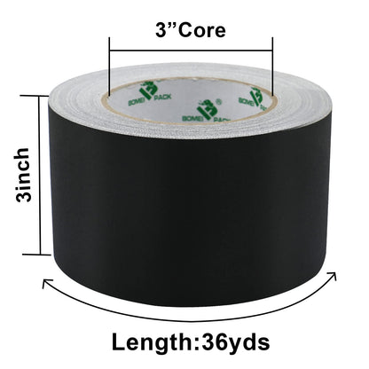 BOMEI PACK Gaffer Tape, Black, 3 Inch x 36 Yards, Matte Finished, 1 Roll