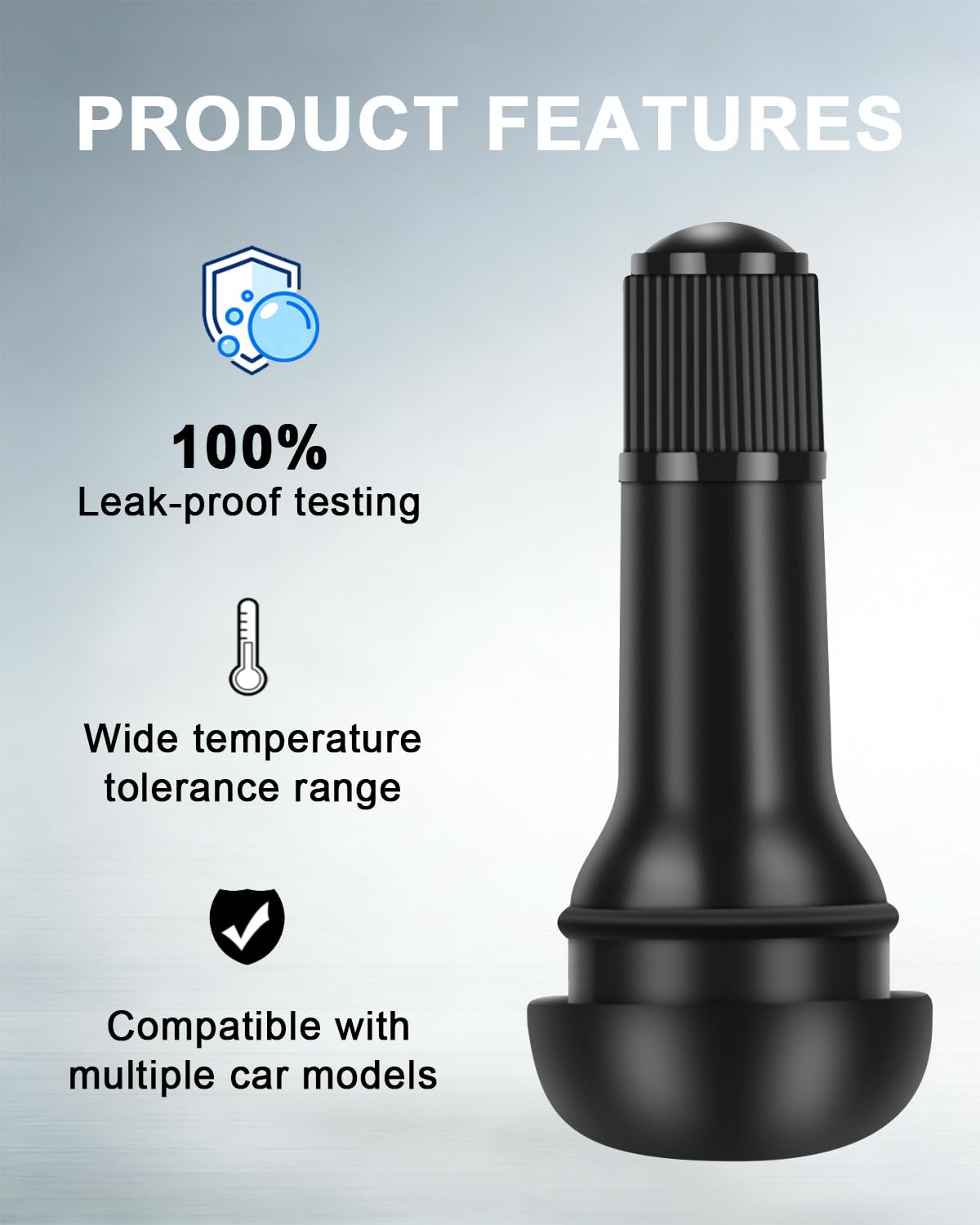 Riseuvo 100pcs TR413 Tire Valve Stem - Rubber Snap-in Valves, Tubeless Valve Stems Suit for 0.453 inch Rim Holes on Standard Vehicle Tires