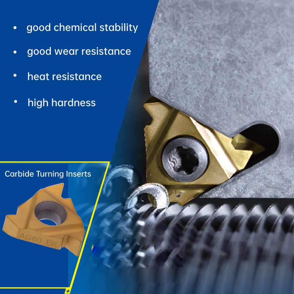 10pcs 3/8'' 16ER AG60 Carbide Insert Cutters for Metal Stainless Machine Lathe Milling Tool External Threading with Case for Indexable Lathe Toolholder
