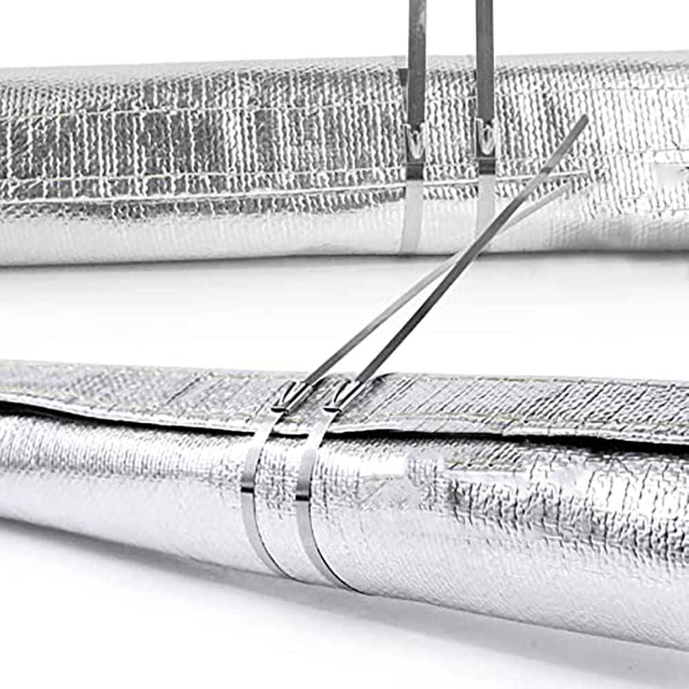Aluminized Heat Shroud Sleeving Heat Sheath Fuel line Wire Protection Silver Hose with 10 Pcs Metal Zip Ties (1.5''I.D. x 10FT)