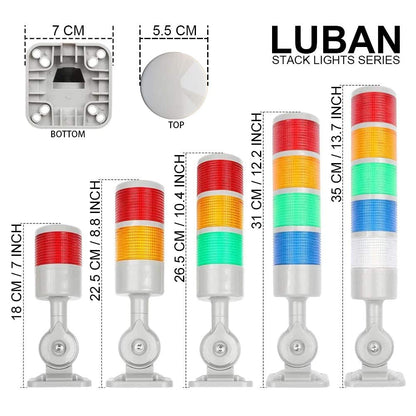 LUBAN Led Signal Tower Stack Lights, Industrial Signal Warning Lights, Column Tower Lamp Andon Lights with Rotatable Base, Steady/Flashing Light Switchable, 12-24V DC(2-Level, no Buzzer)