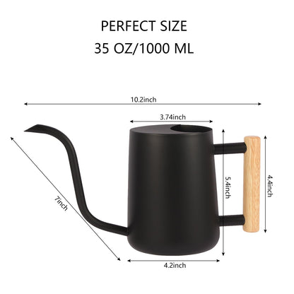 Watering Can Indoor Plants, 35oz Small Watering Can Stainless Steel Metal Modern Decorative Watering Pot with Long Spout for Indoor House Plant Bonsai Garden Flowers - Black