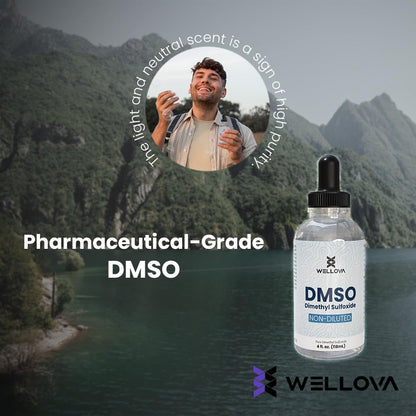 Wellova DMSO 99.9% Pharmaceutical Grade with 99.9% Purity & Low Odor - 4oz (Dimethyl Sulfoxide) Clear Glass Bottle with Dropper