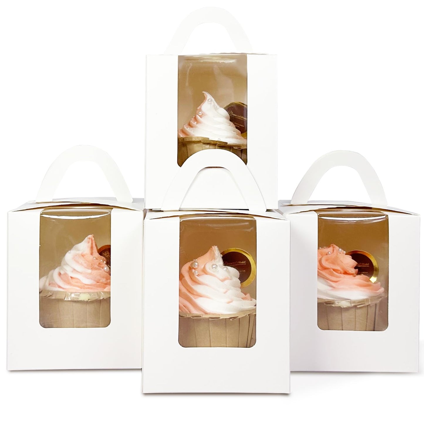 Cupcake Boxes Individual 60pcs Cupcake Holders Disposable White Single Cupcake Boxes with Window 3.6x3.6x4.3 inch Cupcake Containers