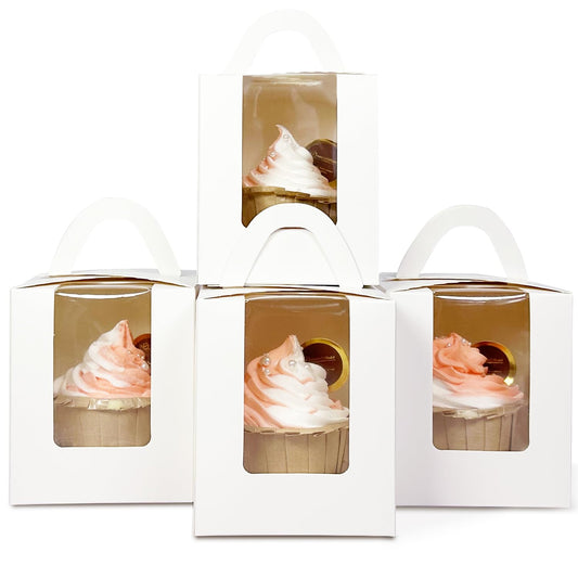 Cupcake Boxes Individual 60pcs Cupcake Holders Disposable White Single Cupcake Boxes with Window 3.6x3.6x4.3 inch Cupcake Containers