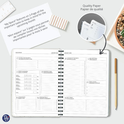 Pierre Belvédère - 2026 Annual Agenda Bilingual - 12 Months - Weekly Planner - 7.5” x 9.6” - Hardcover Spiralbound - Year Monthly Daily Planner - Sushi - 442483