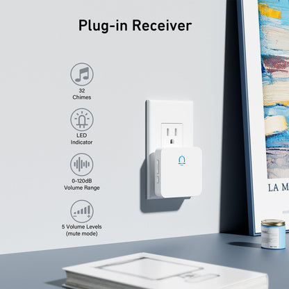 SECRUI Doorbell, Easy Installation Wireless Door Bell Kit with 1000FT Ultra-Long Range, 32 Chimes, 5 Volume Levels for Home, Classroom, Office-White