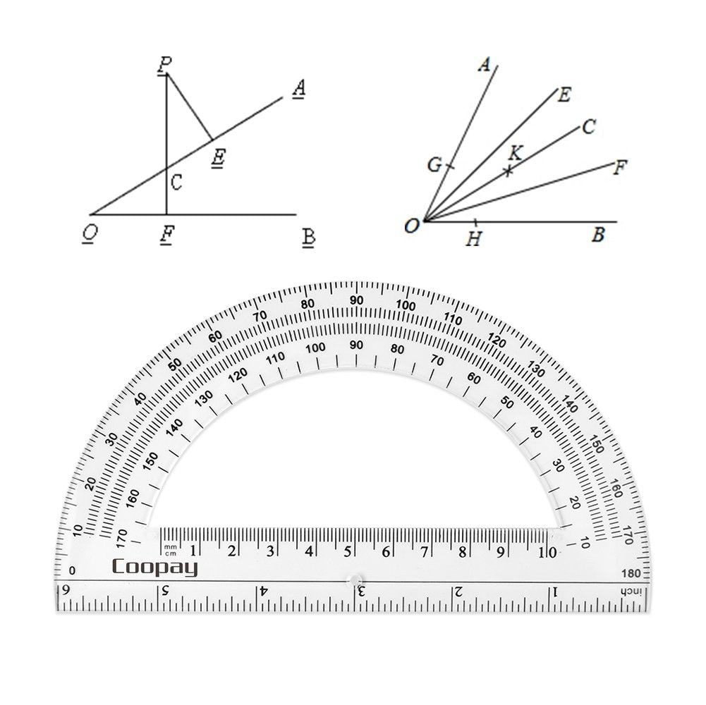 Coopay 48 Pack Plastic Protractors Student Math Clear Protractor Set 180 Degrees for Angle Measurement, 6 Inches