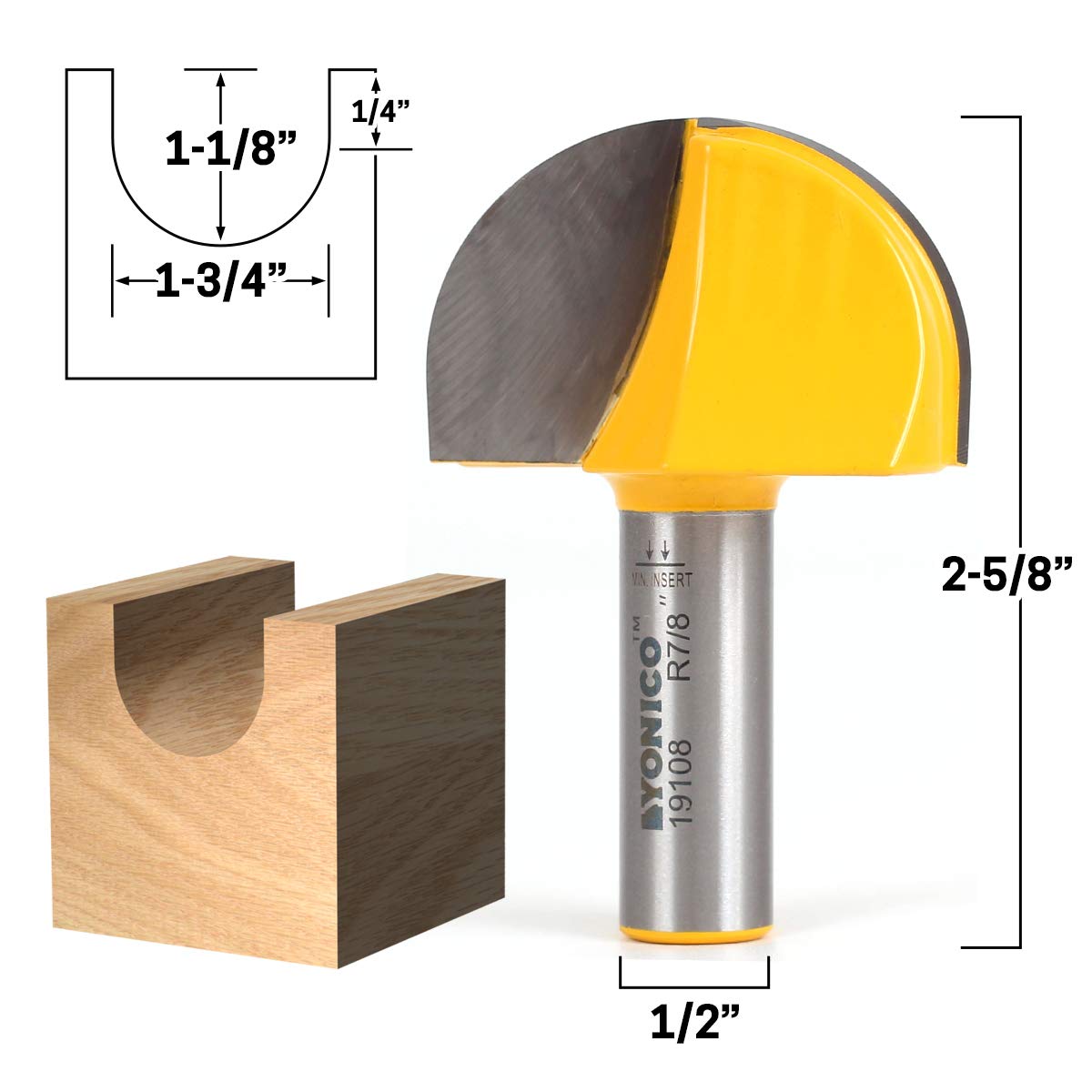 YONICO 19108 1-3/4-Inch Diameter Core Box Router Bit 1/2-Inch Shank