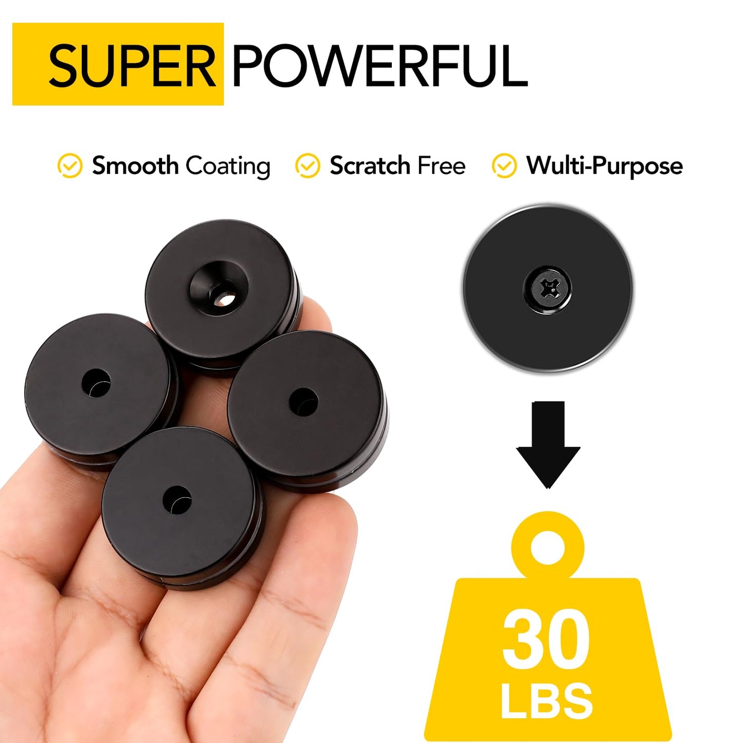 DIYMAG Black Epoxy Coated Disc Countersunk Hole Magnets, Permanent Rare Earth Magnets with Screws-8 Pack 1.26 inch x 0.2 inch