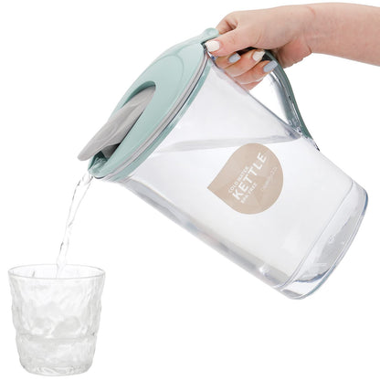 Coloch 2 Pack 2 Quart/64oz Plastic Water Pitcher with Flip Top Spout Lid, Clear Slim Water Container for Fridge Door Juice Pitcher with Scale Line for Tea, Lemonade, DIY Drinks, Blue and Pink