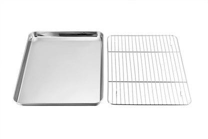 TeamFar Baking Sheet with Rack Set, Stainless Steel Baking Pan Tray Cookie Sheet with Cooling Rack, Non Toxic & Healthy, Easy Clean & Dishwasher Safe
