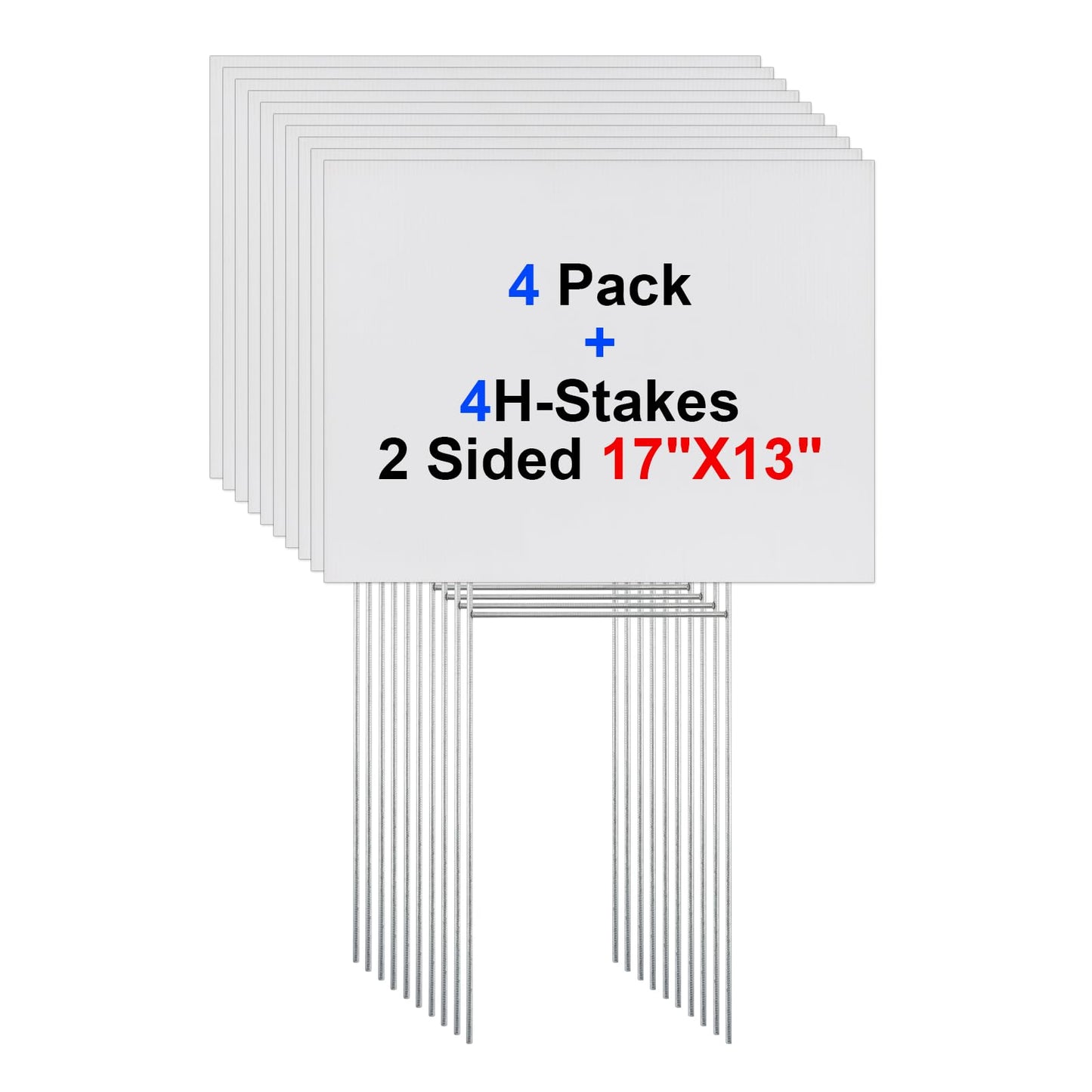 4 Packs Blank Yard Signs with Metal Stakes, 17 x 13Inches Waterproof Corrugated Plastic Signs for Rent, Sale, Party, Birthdays, DIY, Event, Advertising, Garden, Lawn Signs for Outside - White