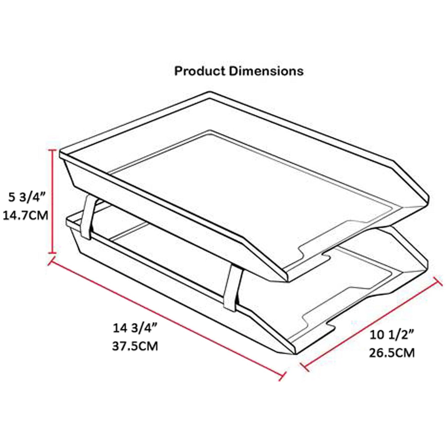 Acrimet Facility 2 Tier Letter Tray, Front Load, Letter Size/A4, Desktop File Organizer, Plastic (Black Color)