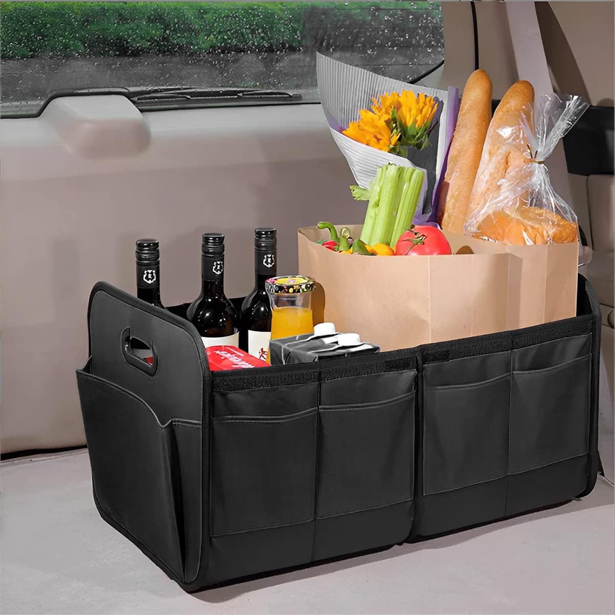 XINLIYA Car Trunk Organizer, Multi-Compartment Foldable Trunk Groceries Organizer, Collapsible Waterproof Premium Oxford Cargo Storage, Auto Accessories Universal for SUV Truck Sedan