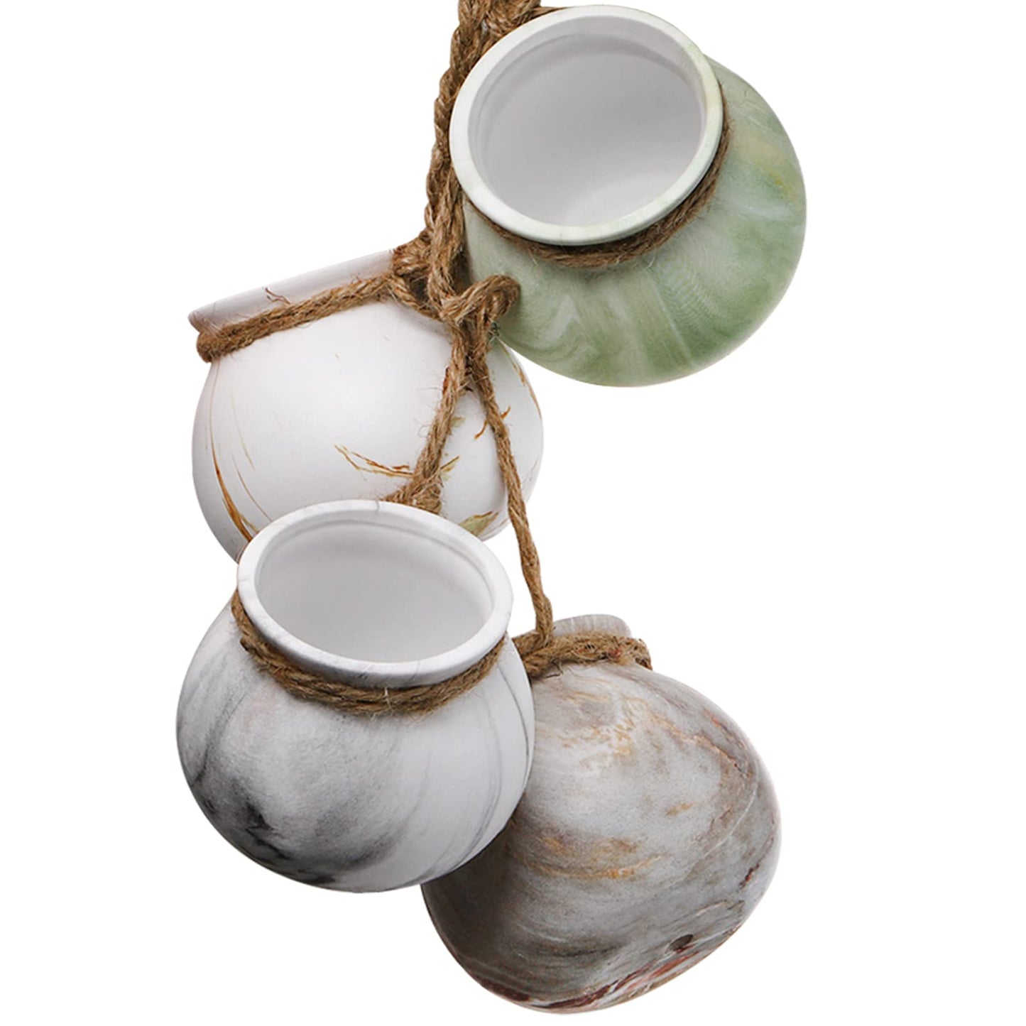 SOUJOY 6 Pack Hanging Succulent Planters, 4'' Mini Ceramic Wall or Ceiling Mount Dangling Plant Pot, Hanging Flower Pot with Jute Rope for Indoor Outdoor Decor, Light Beige