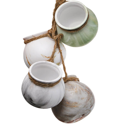 SOUJOY 6 Pack Hanging Succulent Planters, 4'' Mini Ceramic Wall or Ceiling Mount Dangling Plant Pot, Hanging Flower Pot with Jute Rope for Indoor Outdoor Decor, Light Beige