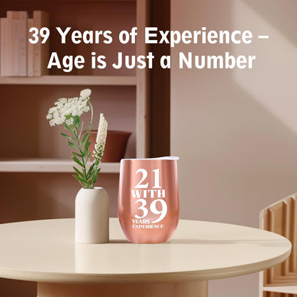 60th Birthday Gifts for Women, 21 with 39 Years Experience 60TH Wine Glass, 60th Birthday Decorations for Women, Funny 60 Year Old Birthday Gifts Idea for Women, Mom, Friends, Wife, Daughter, Sister