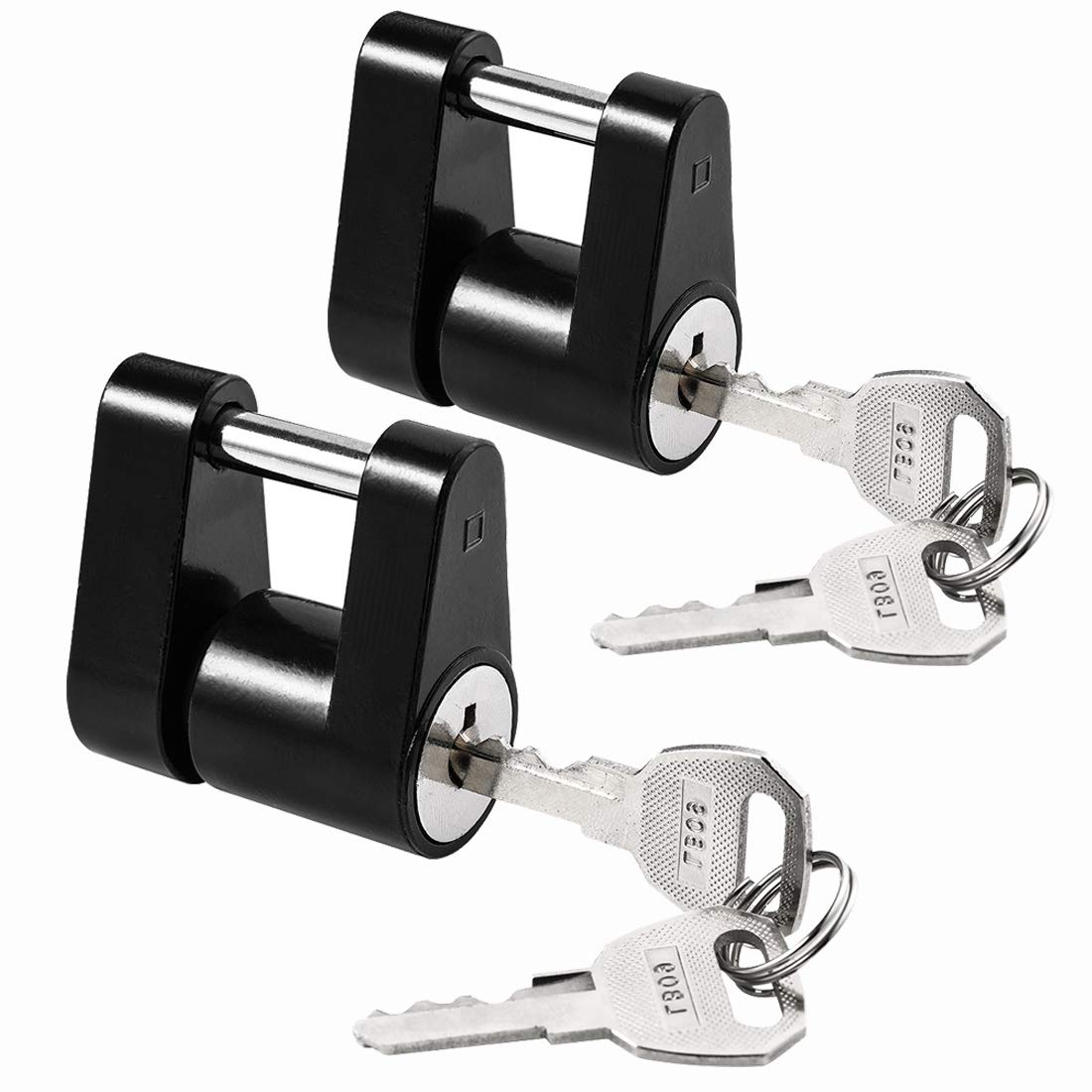 CZC AUTO Black Trailer Hitch Coupler Lock, Dia 1/4 Inch, 3/4 Inch Span for Tow Boat RV Truck Car's Coupler (2 Pack keyed Alike, Black)