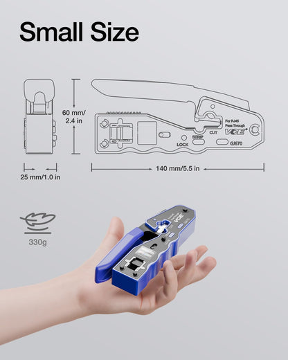 VCE RJ45 Crimper Pass Through, Ethernet Crimping Tool for Cat6 Cat7 Cat5 End Pass-Thru Connector, Support Stripping & Cutting