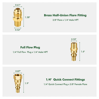 7pcs Propane Quick Connect Fittings, 1/4" RV Shutoff Valve, and Versatile Adapter for Low Pressure Gas Appliances and RV Propane Quick Connections