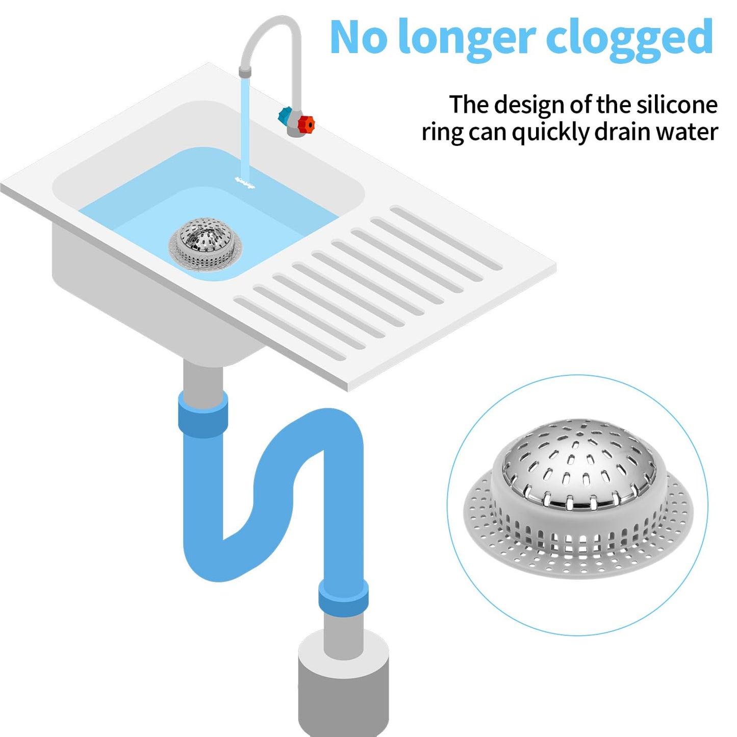 Aluvor Drain Hair Catcher, Bathtub Drain Cover Shower Drain Hair Trap Prevent Clogging Stainless Steel and Silicone Strainer Protector for Pop-Up & Regular Drains