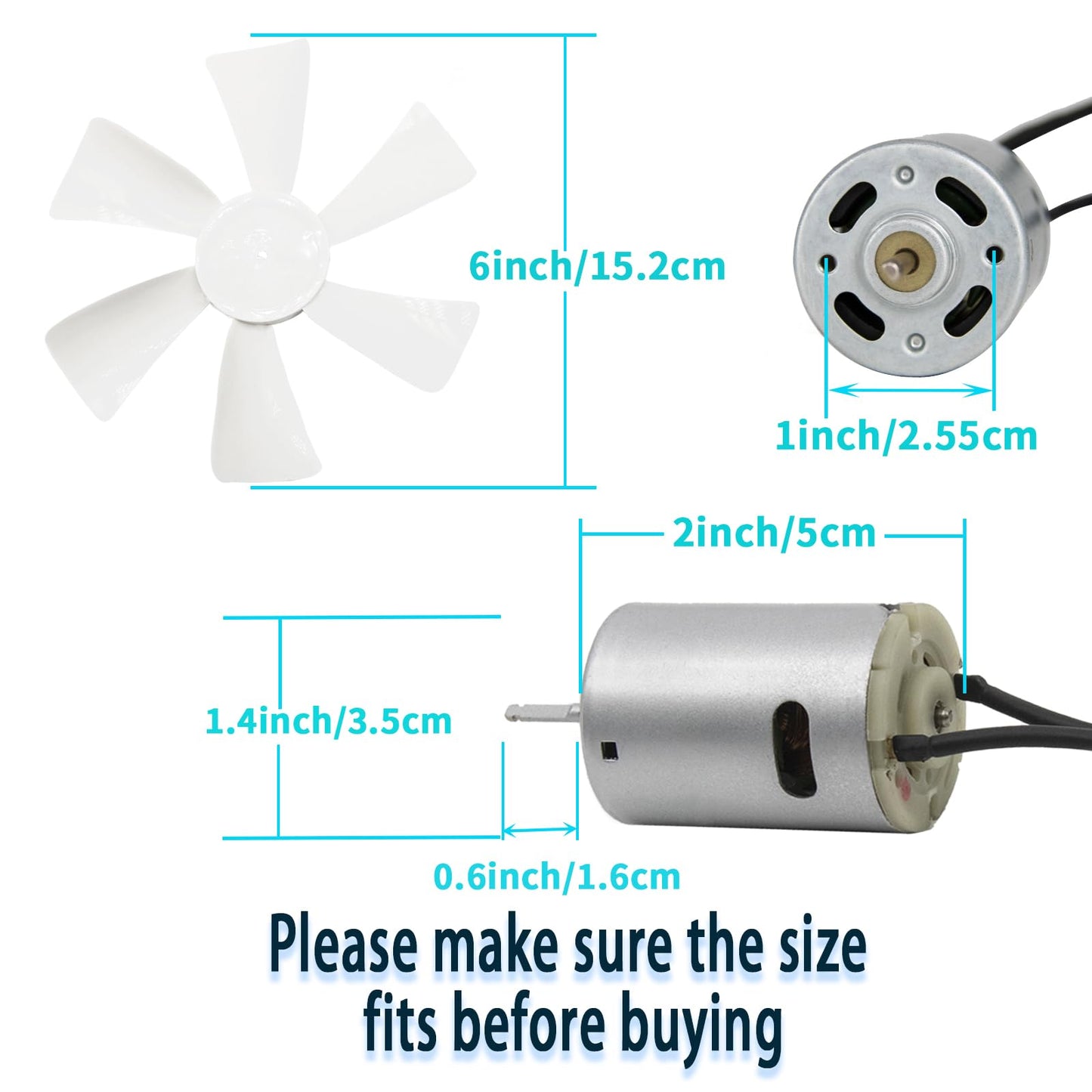 6’’ RV Vent Fan Motor & Fan Blade Replacement, 12V D-Shaft RV Vent Motor Compatible with Heng's, Elixir, Jensen, Jayco,Toyota Dolphin RV