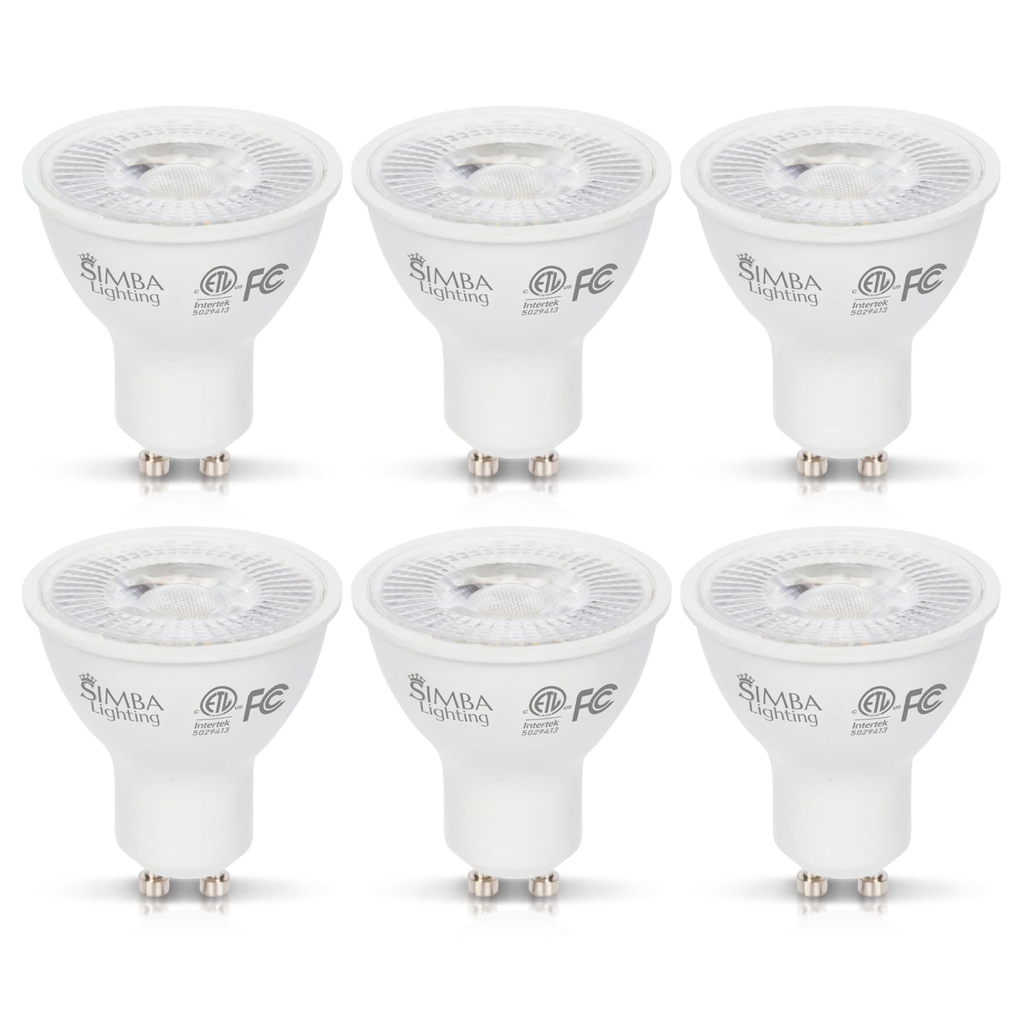 Simba Lighting LED GU10 5W Dimmable Spot Light Bulb (6 Pack) Halogen 50W Replacement MR16 Shape for Accent, Recessed, Track Lighting, 38° Beam Angle, 120V, Twist-N-Lock Bipin Base, 5000K Daylight