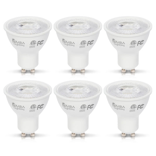 Simba Lighting LED GU10 5W Dimmable Spot Light Bulb (6 Pack) Halogen 50W Replacement MR16 Shape for Accent, Recessed, Track Lighting, 38° Beam Angle, 120V, Twist-N-Lock Bipin Base, 5000K Daylight
