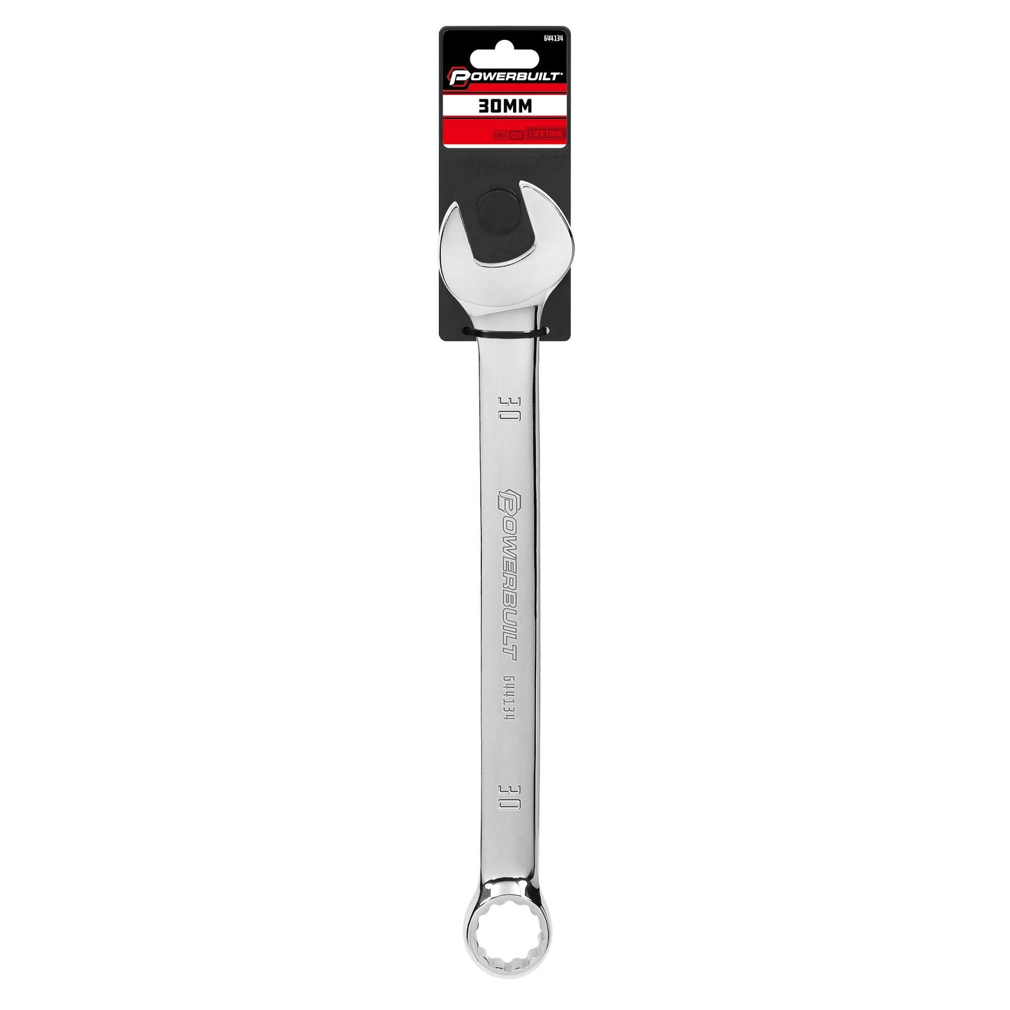 Powerbuilt 30mm Metric Combination Wrench, 12 Point Double Ended Box and Open End, 15 Degree Offset Polished 644134