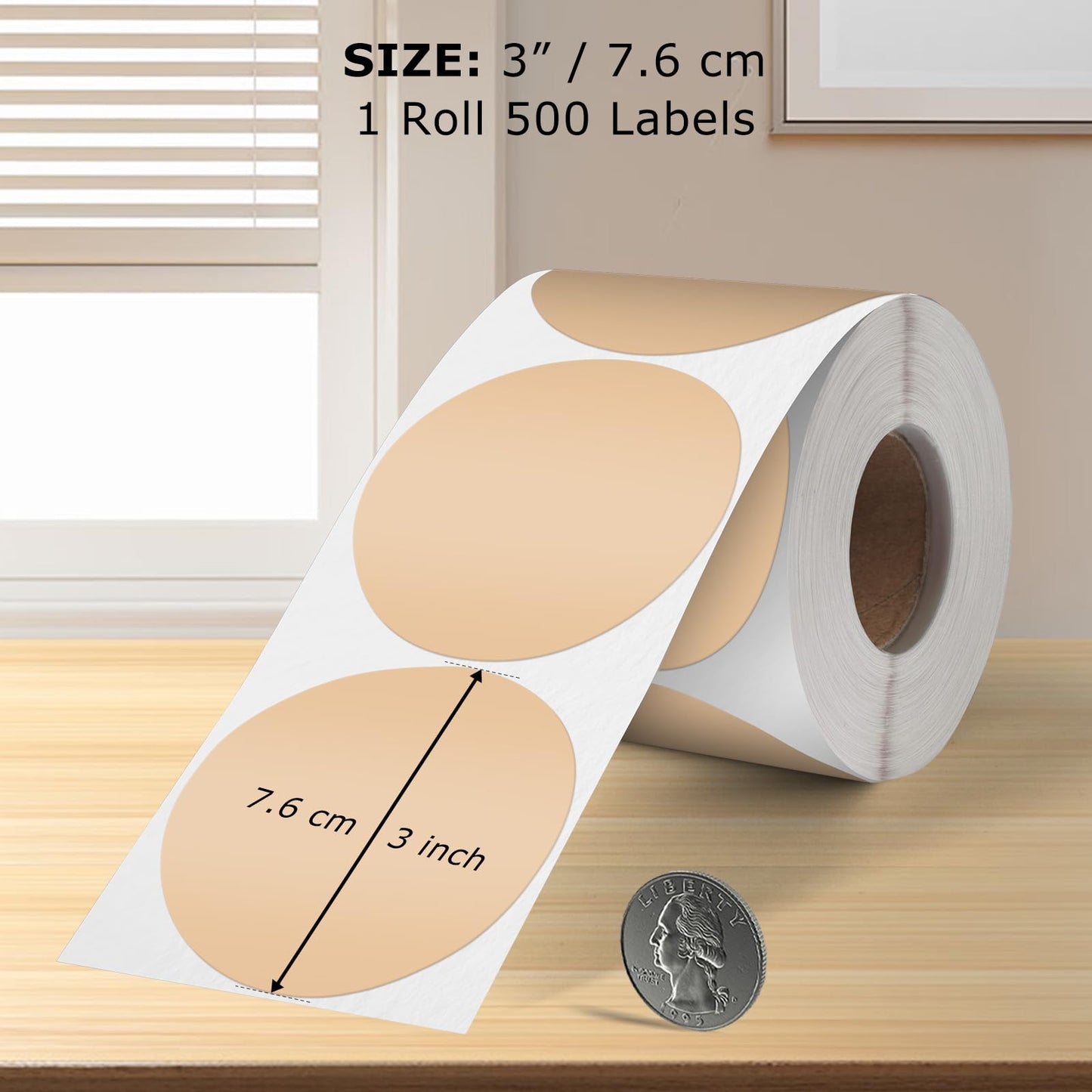 YIKIADA Khaki Round Thermal Labels 3 Inches Circle Thermal Sticker Paper Self-Adhesive Waterproof Dot Stickers for Businesses & Warehouses 500 PCS per Roll