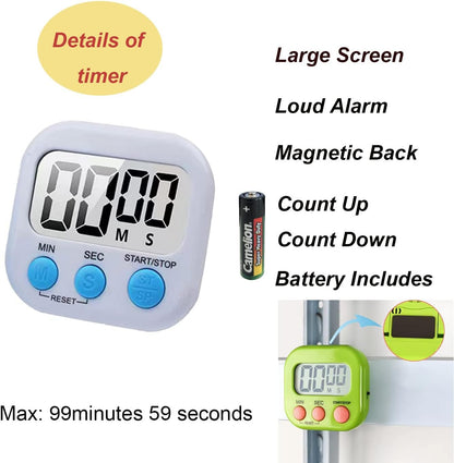 12 Pieces Large Screen Digital Kitchen Timer Count Up and On/Off Switch Timer with Loud Alarm Magnetic Back Large Display Timer LED Countdown Timer for Cooking Baking Games(Battery Included)