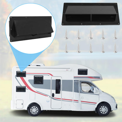 RV Range Hood Vent Cover, RV Stove Exhaust Vent Cover Replacement with Screen & Damper, Waterproof Exterior Vent for Camper Trailer Motorhome, Includes 10Pcs Screws, Black