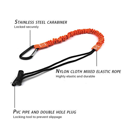 BlueStraw Tool Lanyard, Quick Release Shock Absorbing Safety Tool Leash Retractable Bungee Cord with Carabiner Clip and Adjustable Loop End, Maximum Weight Limit 10KG / 22lb, Fall Protection Equipment