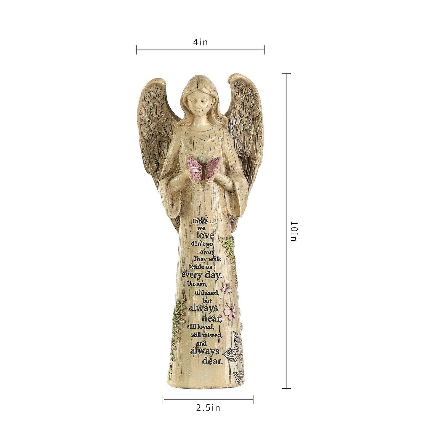 Resin Religious Garden Statue Standing Angel with Butterfly Statuary for Outdoor Decor, Polyresin, Antique Stone,10in