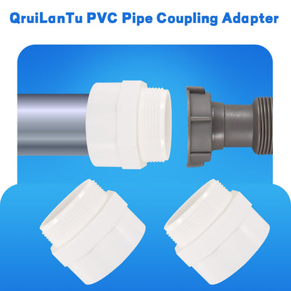 QruiLanTu 4Pcs 1 1/2" White 2-Way PVC Pipe Coupling Adapter Hex Nipple NPT Male Thread Pipe Coupling Adapter Connectors for 1 1/2 Inch PVC Pipe Socket x NPT Male