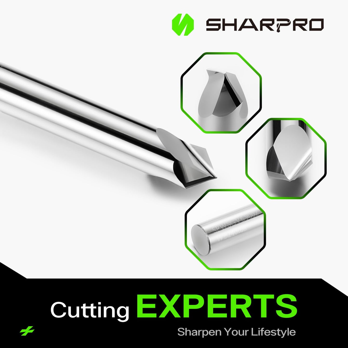 SHARPRO 90 Degree V-bit 1/4 Inch Shank Carbide Chamfer End Mill 2 Flute CNC V-Groove Router Bit for Engraving and Chamfering Lettering, Ideal for Wood, Plywood, MDF, PVC and Acrylic
