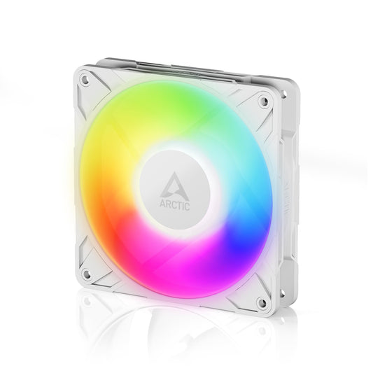 Arctic P12 Pro A-RGB (White) - Powerful Premium Fan, 120 mm PWM Fan with Y-Cable Splitter, 600-3000 RPM, 0 RPM <5% PWM, 5V Digital RGB, Fluid Dynamic Bearing, 4-Pin - White
